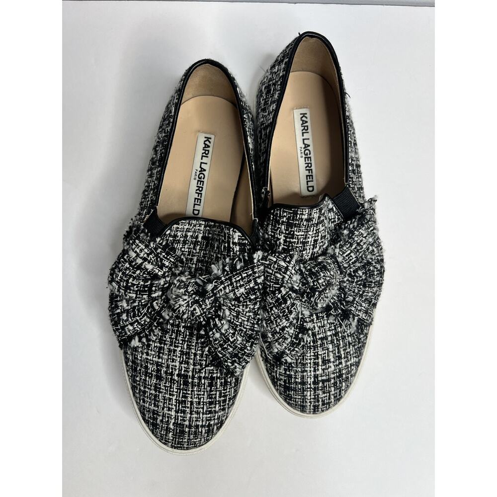 Karl Lagerfeld Paris Woman Esme Boucle Slip On Sneakers Size 8.5 Black White